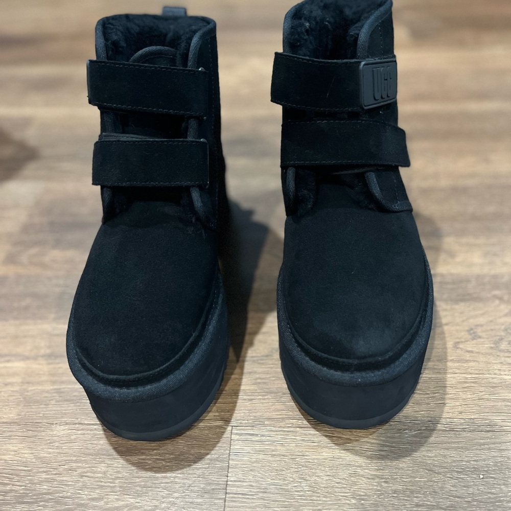 Black Suede Boots with Velcro Straps